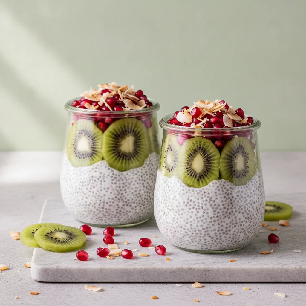 Chia pudding with kiwi and seeds